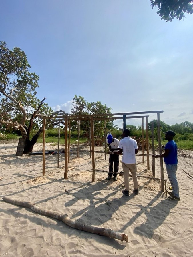 The frame of a new family home going up on a Goodwill community build